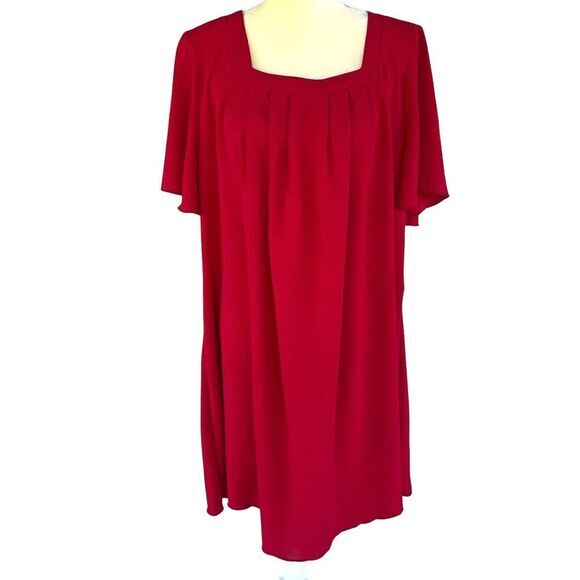 SHEIN CURVE VCAY Plus 1XL Square Neck Plicated Detail Dress Red Brand New - Picture 14 of 16
